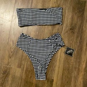Bandeau high waist checkered bikini